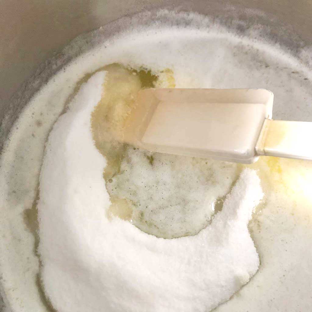 sweetener and butter in pan with spatula