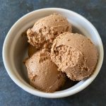 scooped chocolate mousse in serving dish